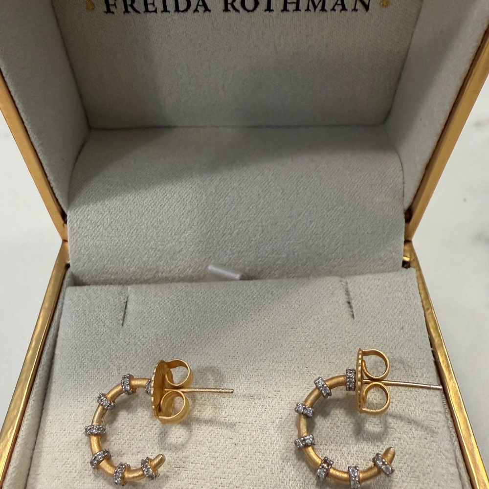 Freida Rothman Gold and Silver Hoop Earrings